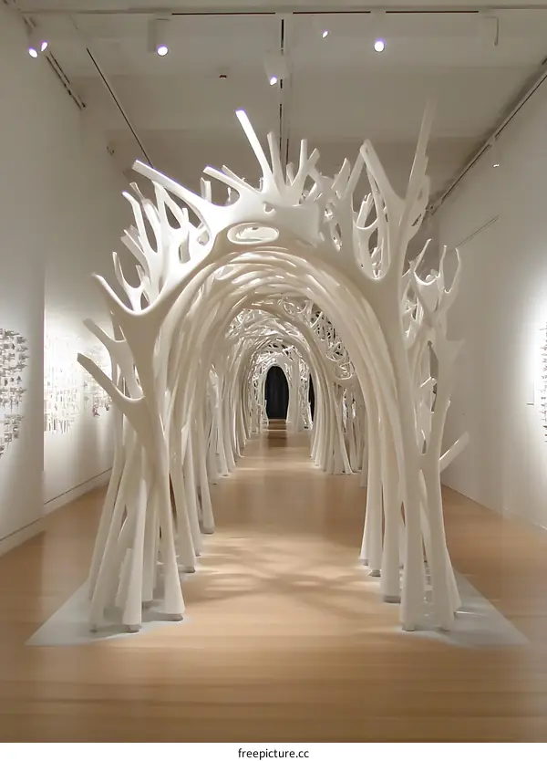 White Sculpture Installation in a Modern Art Gallery