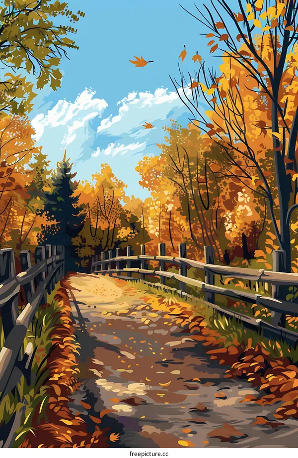 Autumn Path Through Colorful Trees