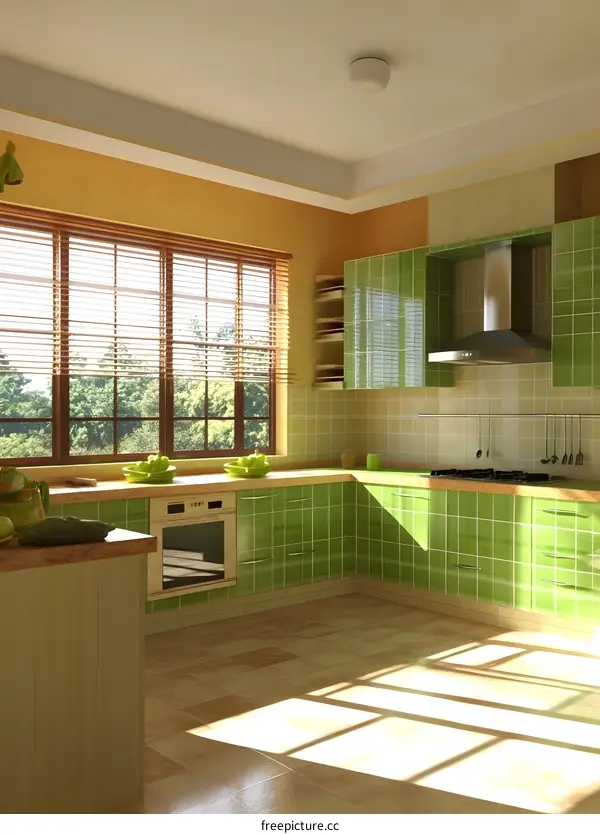 Modern Kitchen Design with Green Cabinets and Window