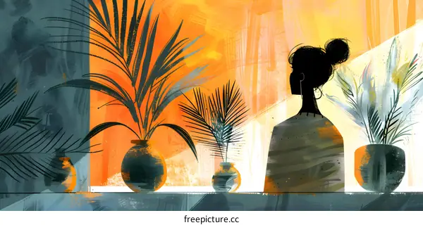 A woman standing in front of a window looking at plants