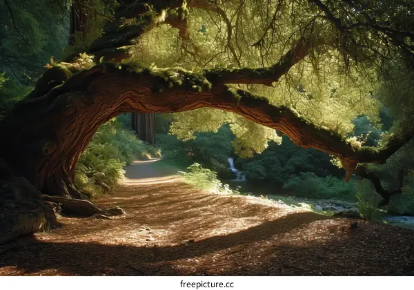 The sun shines through the forest