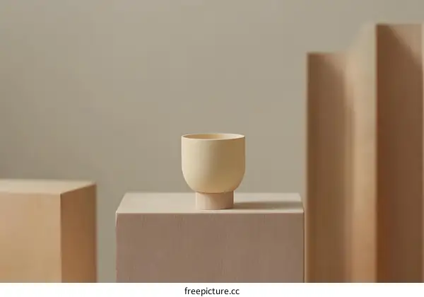 Minimalist Still Life with Wooden Block and  Ceramic Cup