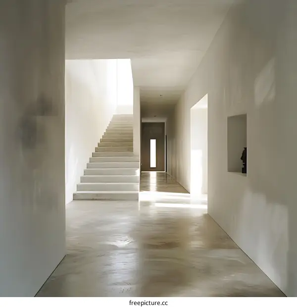 Minimalist Concrete Staircase and Hallway Interior Design