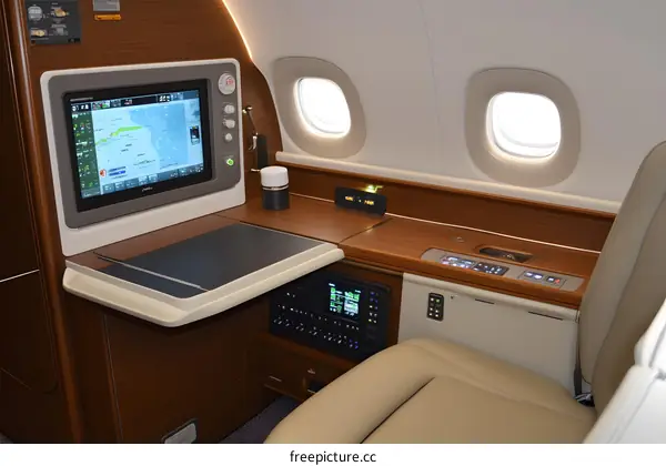 Private Jet Interior Cabin Wood Paneling Seat Window Control