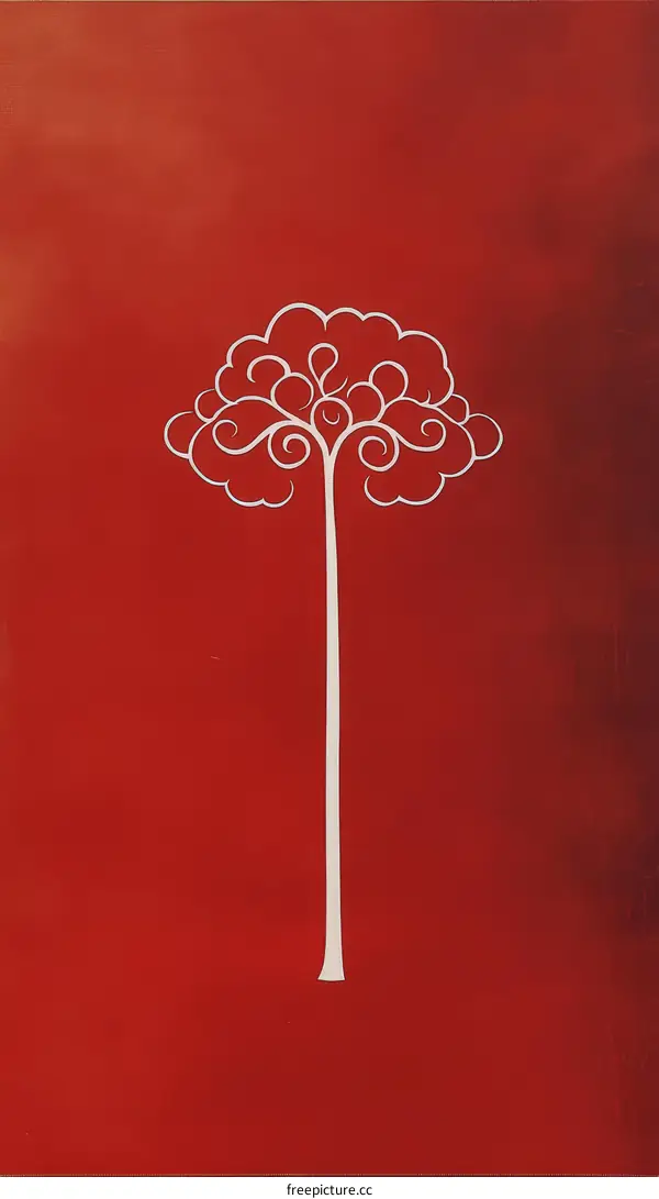 Abstract Tree Illustration on Red Background