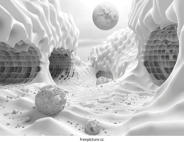 White alien landscape with moon