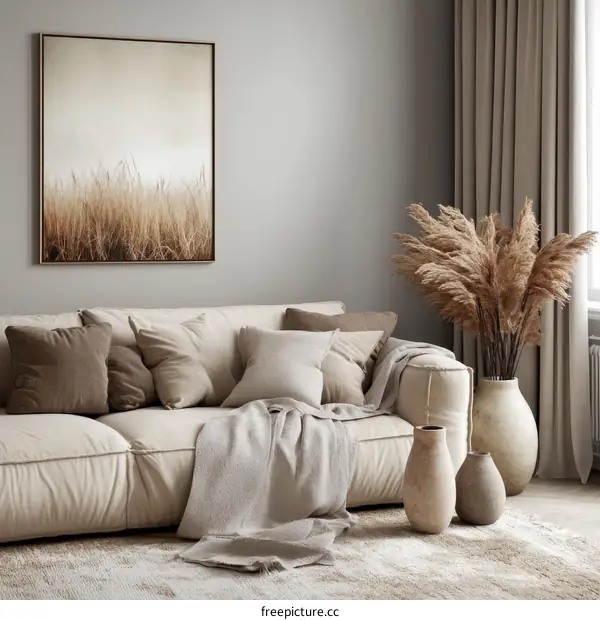 Modern Beige Living Room Interior Design