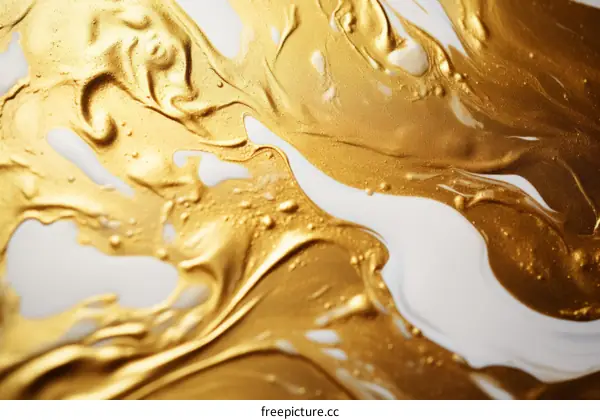 Gold and White Liquid Painting Abstract