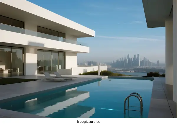Modern luxury villa with private pool and city view