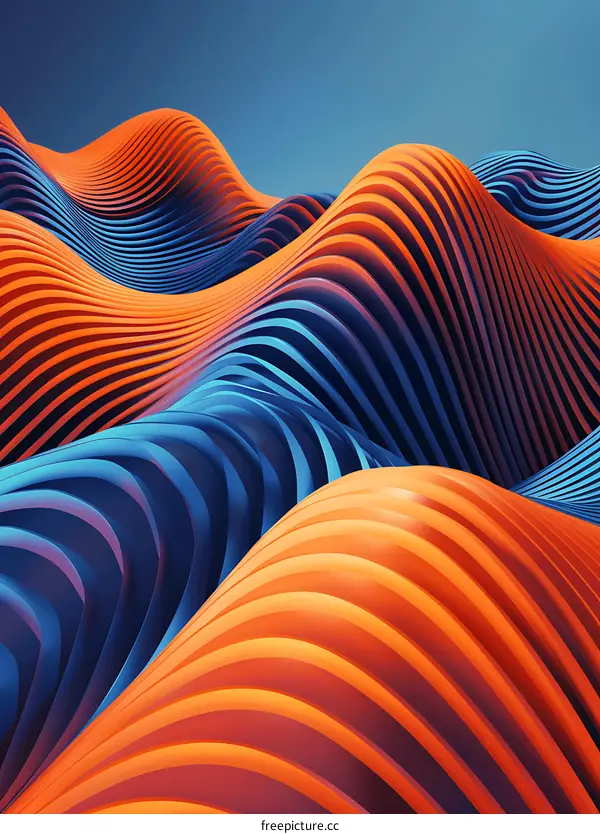 Abstract Blue and Orange Wavy Lines Background