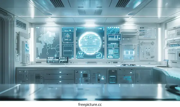 Futuristic Laboratory Interior with Digital Interface