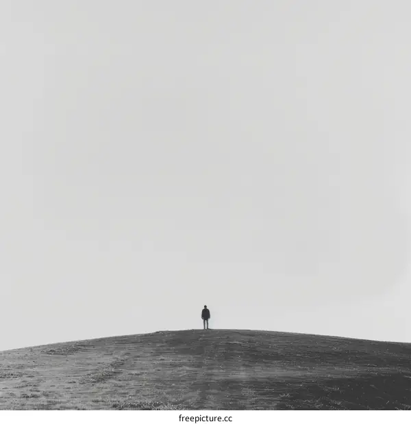 Man standing alone on a hilltop overlooking a vast empty landscape