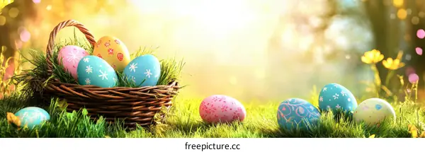 Easter Eggs in a Basket Springtime Scene