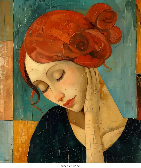 Portrait of Woman with Red Hair and Closed Eyes