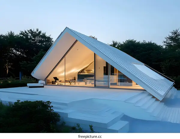 Modern White House with Glass Walls and a Large Deck