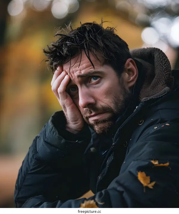 Portrait of a man with hand on head looking into the distance