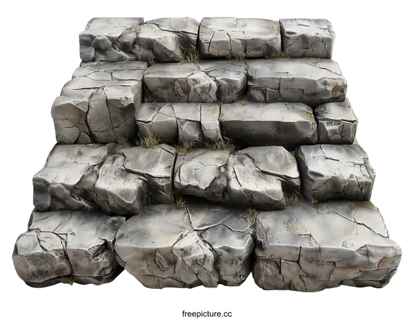 [Transparent Background PNG]Old stone steps covered in cracks