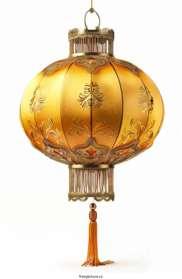 Ornate Chinese lantern with intricate patterns and a tassel