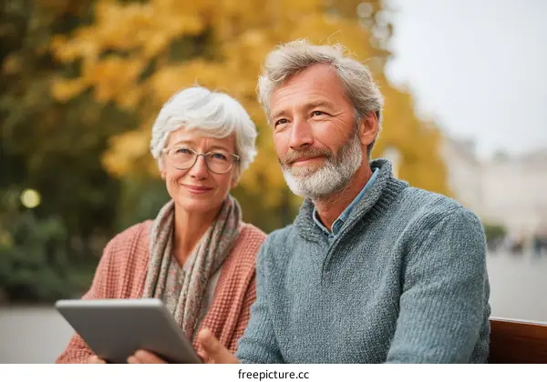 Senior Couple Relaxing Outdoors with Digital Tablet