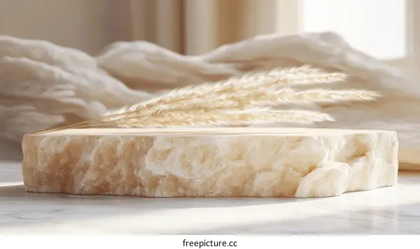 Beige Stone Display Platform with Dried Flowers