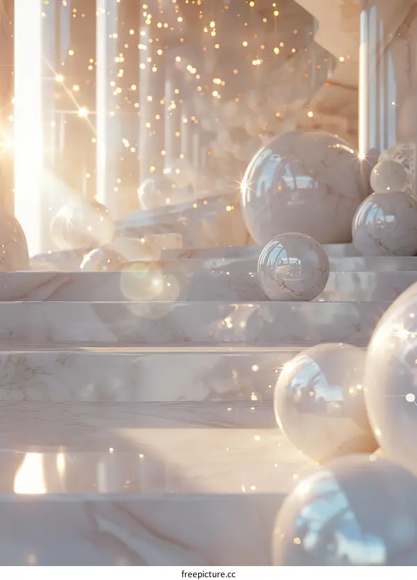 3D Rendering of a Marble Staircase with Spheres