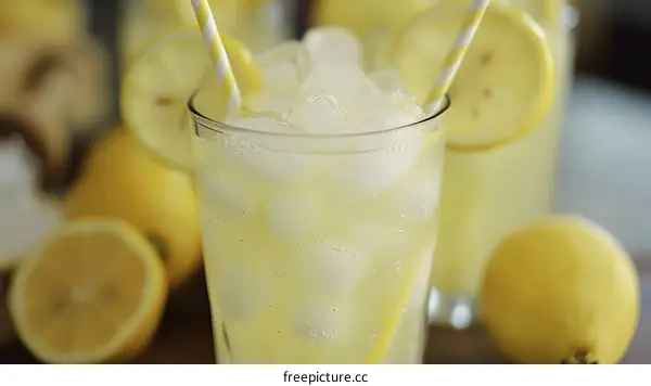 Refreshing Iced Lemon Drink with Straws