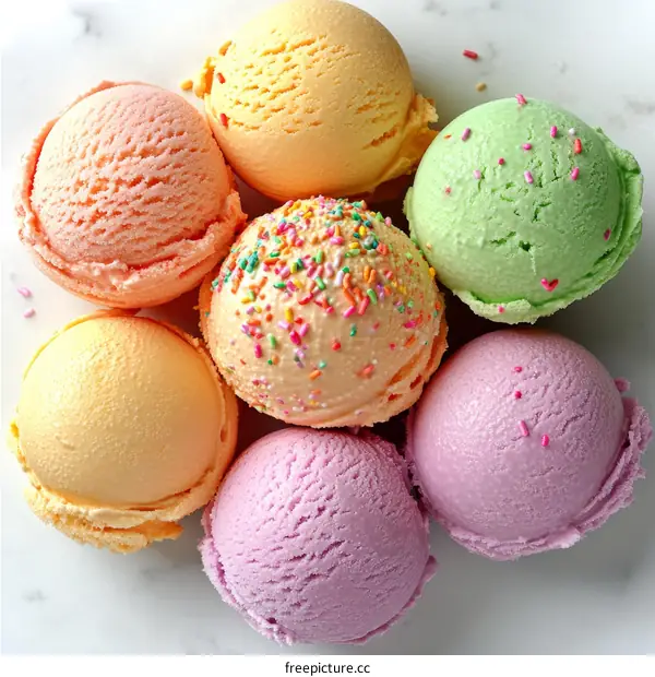 Colorful Ice Cream Balls on a Marble Surface