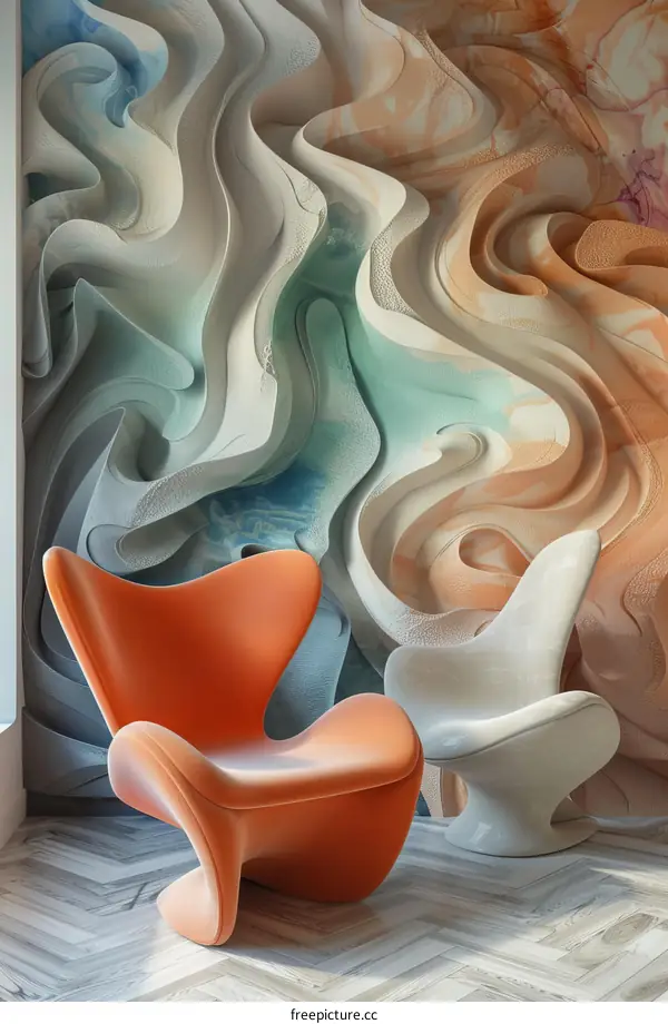 Abstract Modern Design Armchairs with Artistic Wall Decor