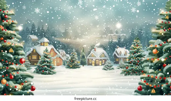 Snowy Christmas Village Scene