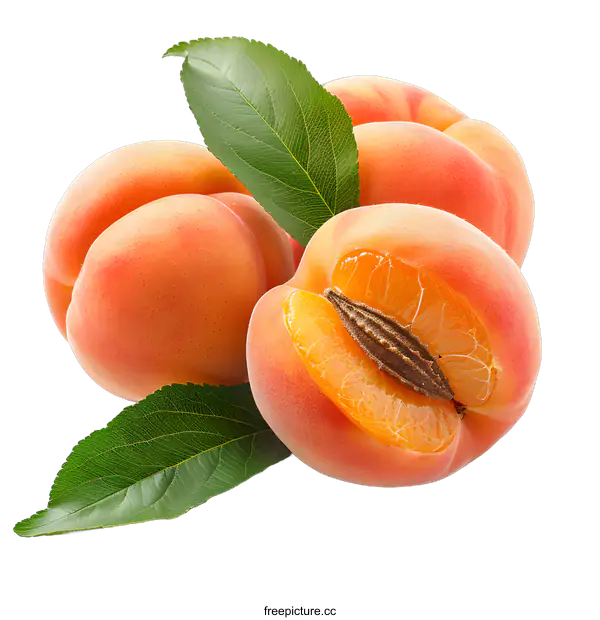 [Transparent Background PNG]Ripe Apricots with Leaves