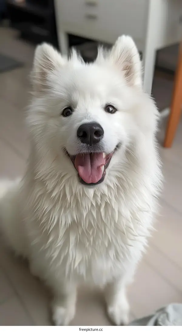 Smiling Samoyed Dog with White Fur