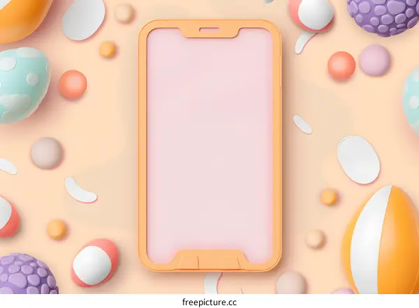 3D Rendered Pastel Phone Mockup With Colorful Eggs