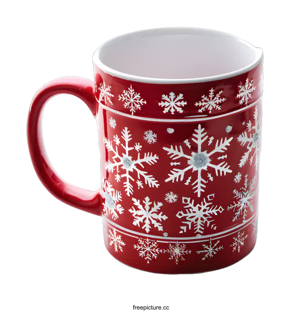 [Transparent Background PNG]Red Mug with Snowflake Design