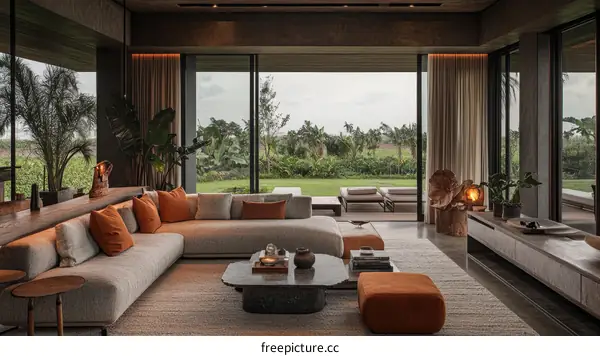Modern Luxurious Living Room with Outdoor Views