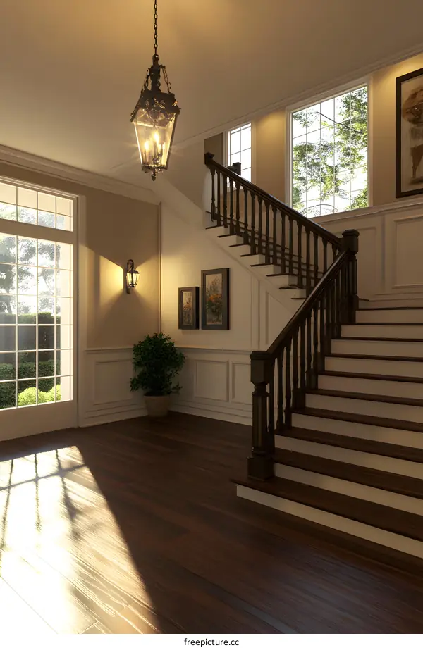 Modern Interior Design With Staircase And Chandelier