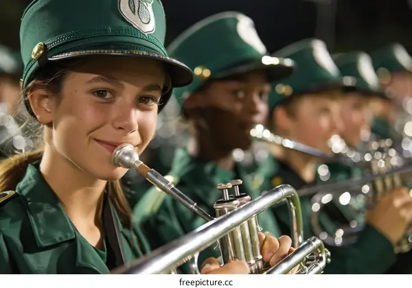 High school marching band trumpet player