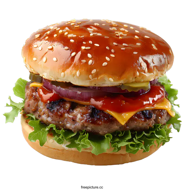 [Transparent Background PNG]yummy burger with pickles and ketchup