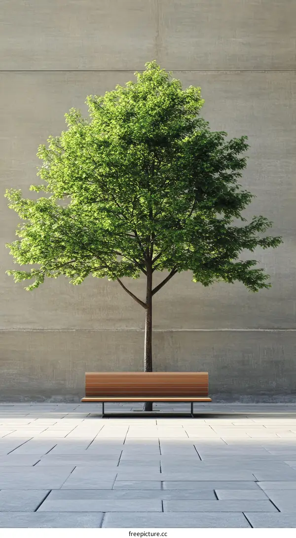 Urban Park Bench Underneath a Tree