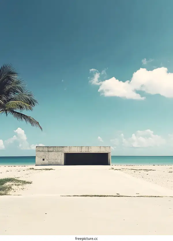 Minimalist Concrete Structure on a Beach