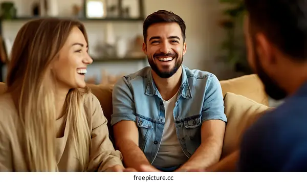 Happy Friends Having a Conversation at Home