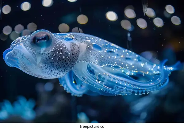 A glass squid photographed in the waters of the Pacific Ocean