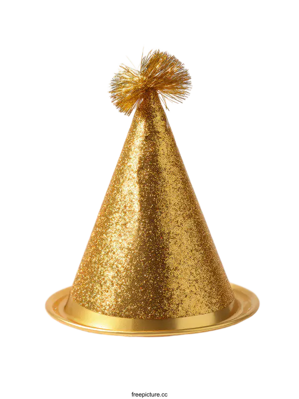 [Transparent Background PNG]Sparkling Gold Party Hat on White Background