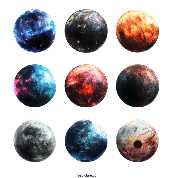 [Transparent Background PNG]Colorful Planets in Outer Space Illustration