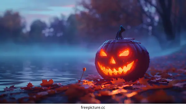 Spooky Halloween Pumpkin by the Lake