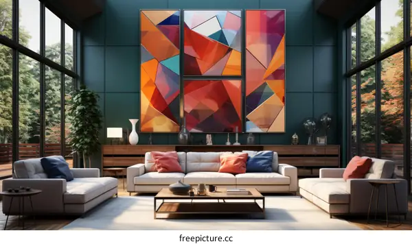 Modern Living Room with Abstract Paintings