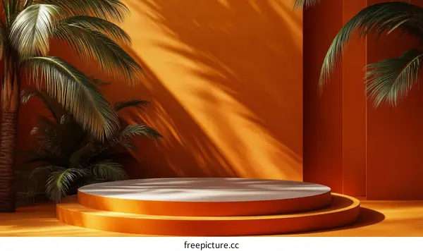 Orange Minimalist Product Display with Palm Trees