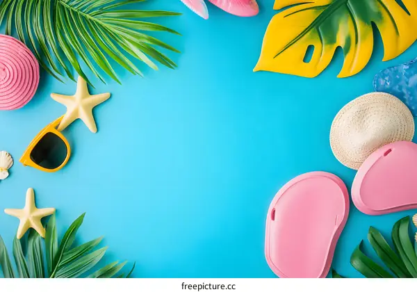 Tropical Summer Vacation Essentials Flat Lay