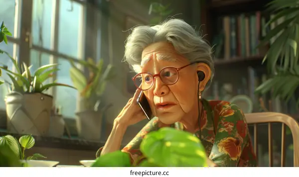 An Elderly Woman on the Phone
