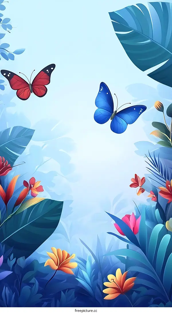 Blue Butterfly on Flower Background