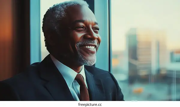 Smiling African American Businessman by Window